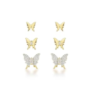 Trio De Brincos Borboleta - Elegância Com Banho De Ouro 18k E Detalhes Brilhantes