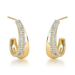 Brincos De Argola Com Faixa De Zircônias - Banhados A Ouro 18k