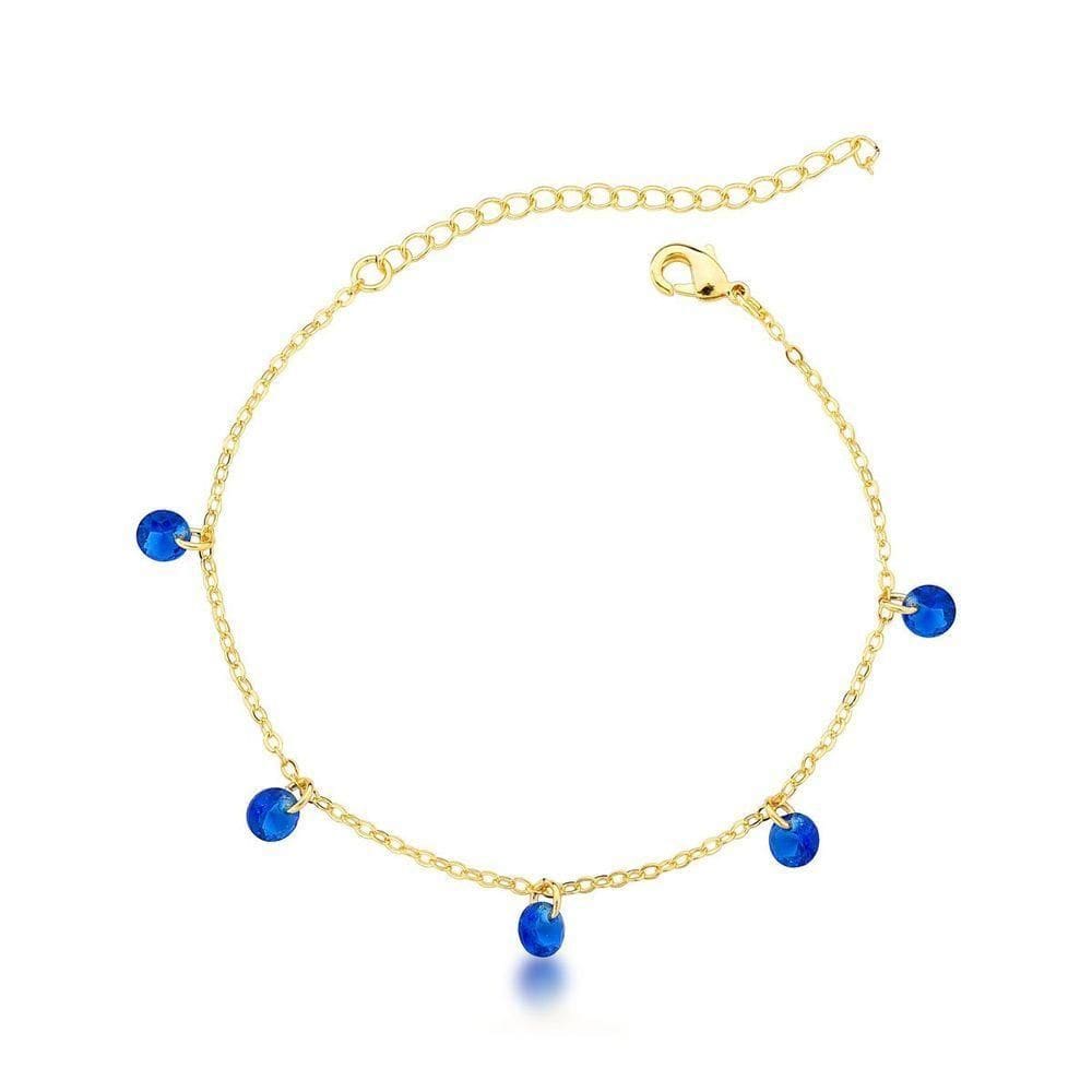 Pulseira Minimalista Pontos De Luz Azul Banhada A Ouro 18k