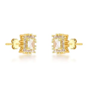 Brinco Quadrado Ponto De Luz Atraktiva Banhado A Ouro 18k