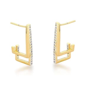 Brinco Quadrado Duas Linhas Banhado A Ouro 18k