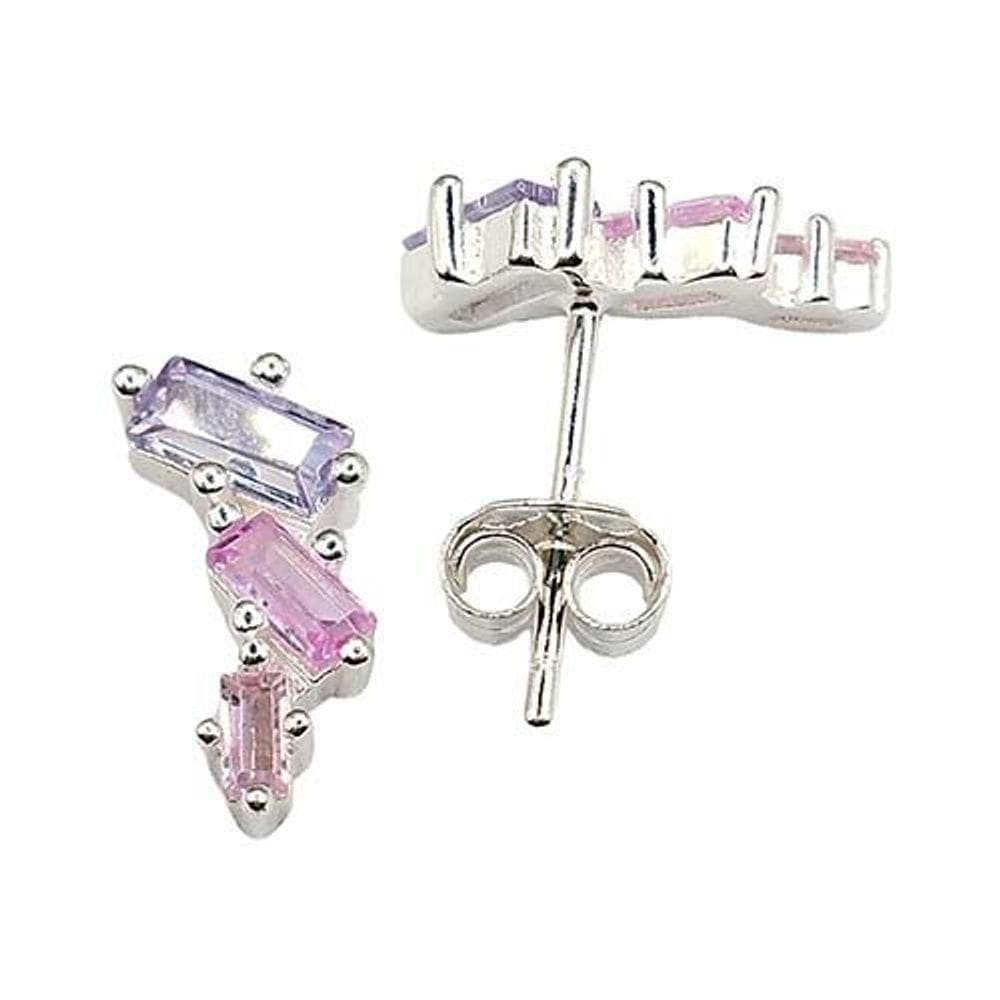 Brinco Delicado Rosa E Roxo Prata 925