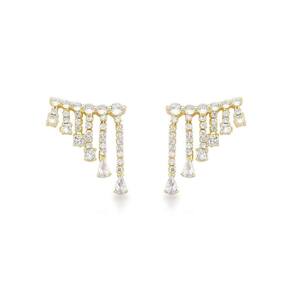 Brincos Cascata De Cristal Semijoia Para Festas – Luxo Radiante Banhado A Ouro 18k