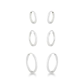 Trio De Brincos Lisos Fio Quadrado Unissex Prata 925