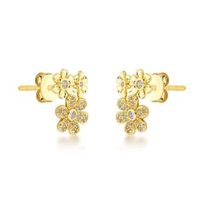 Brincos Florais Banhados A Ouro 18k Com Zircônias