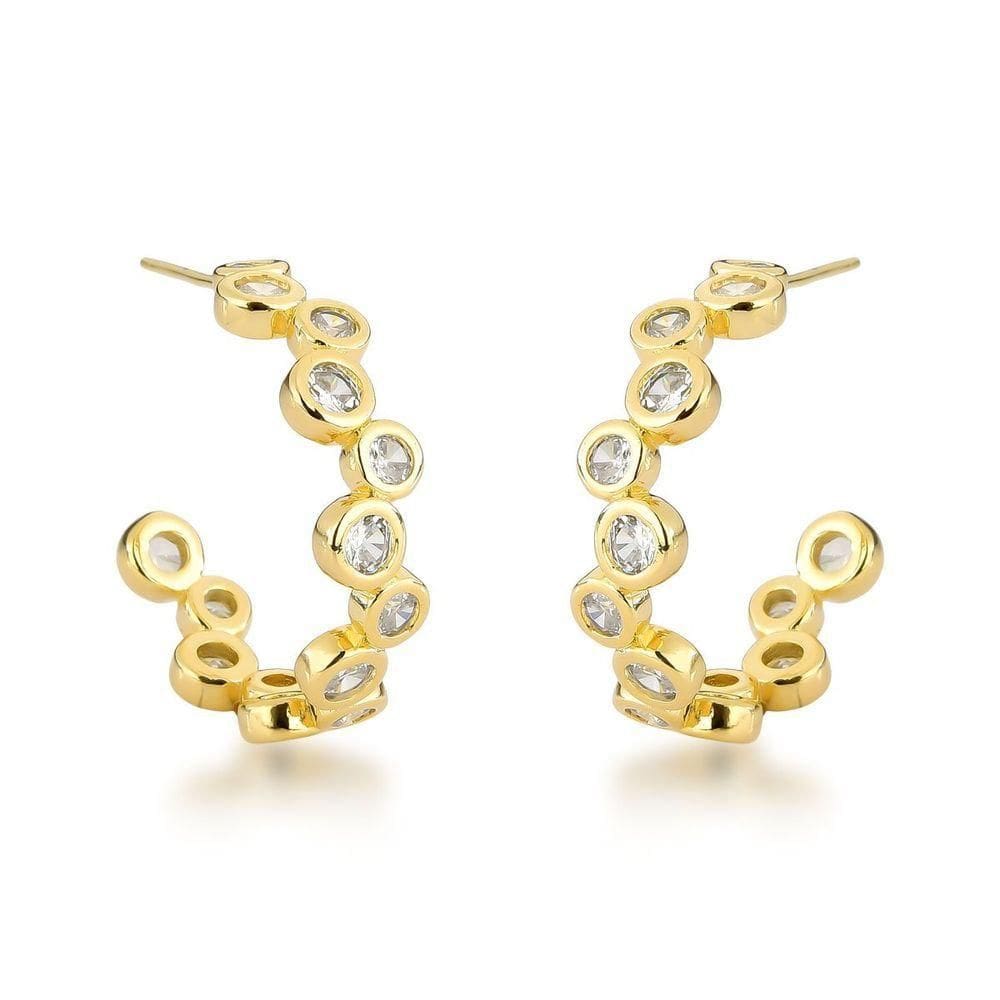 Brincos De Luxo Com Cristais De Zircônia E Banho De Ouro 18k