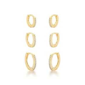 Trio Brincos Argola Cravejados Banhado A Ouro 18k