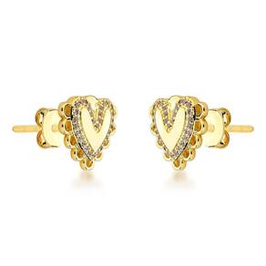 Brinco Coração Romantico Brilhoso Banhado A Ouro 18k