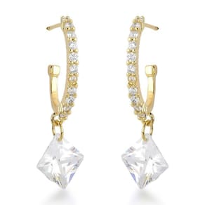 Brincos Argola Tarraxa Zirconia Quadrada Banhado A Ouro 18k