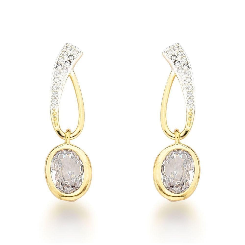 Brinco Vazado Com Pingente Oval Banhado A Ouro 18k