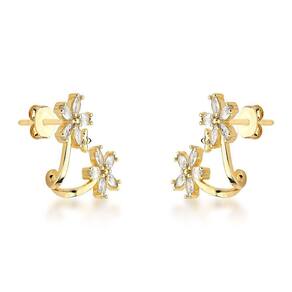 Brincos Earcuff Banhados A Ouro 18k Com Design De Zircônias Cristais