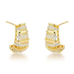 Brincos Banhados A Ouro 18k Com Detalhe De Zircônia - Glamour Moderno