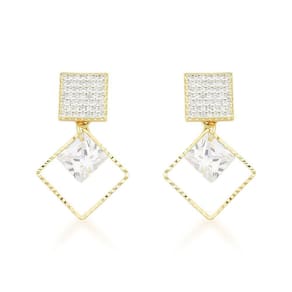 Brinco Sofisticado Zirconia Quadrada Banhada A Ouro 18k