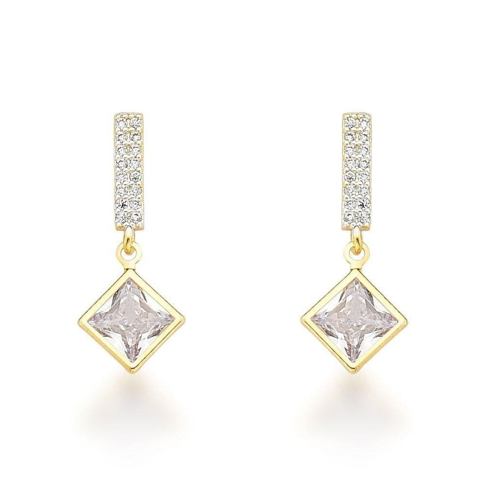 Brinco Palito Cravejado E Ponto De Luz Banhado A Ouro 18k