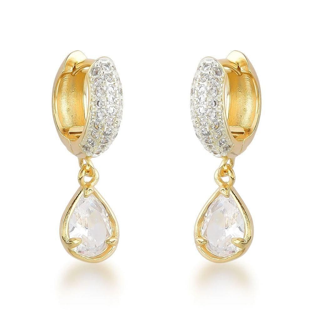 Luxuosos Brincos De Argola Com Gota De Zircônia - Acabamento Em Ouro Banhado
