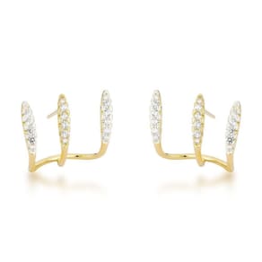 Brincos Ear Cuff Banhados A Ouro 18k Com Cristais De Zircônia Elegantes