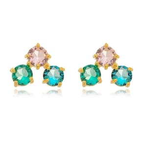 Brinco Com 3 Cristais Zircônias Banhado A Ouro 18k