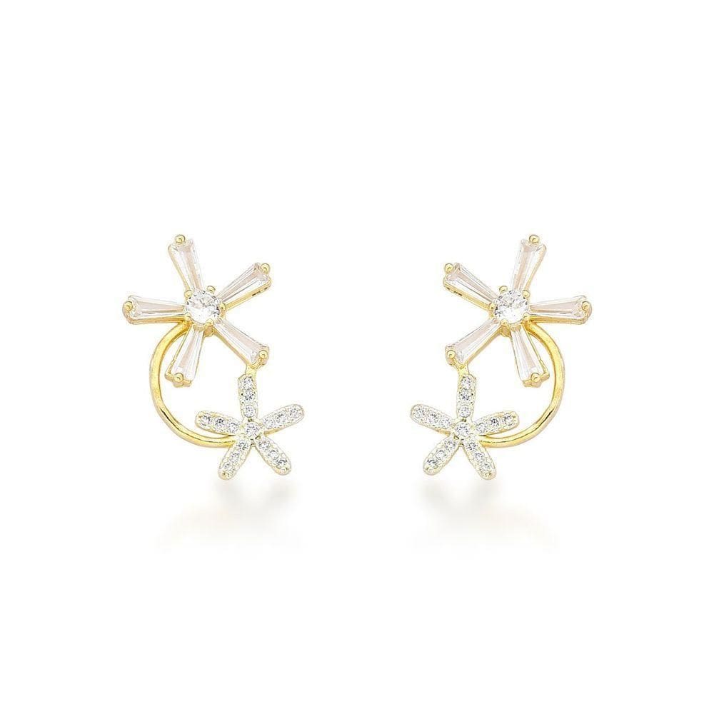 Flores De Ouro: Brincos Banhados A Ouro 18k Com Zircônia - Sofisticação Natural