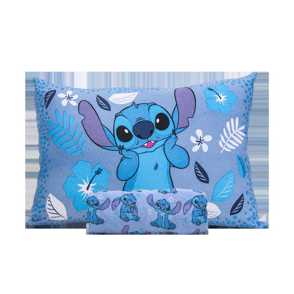 Jogo de Cama Lençol Solteiro Malha Algodão Infantil Disney Cor Stitch Blue