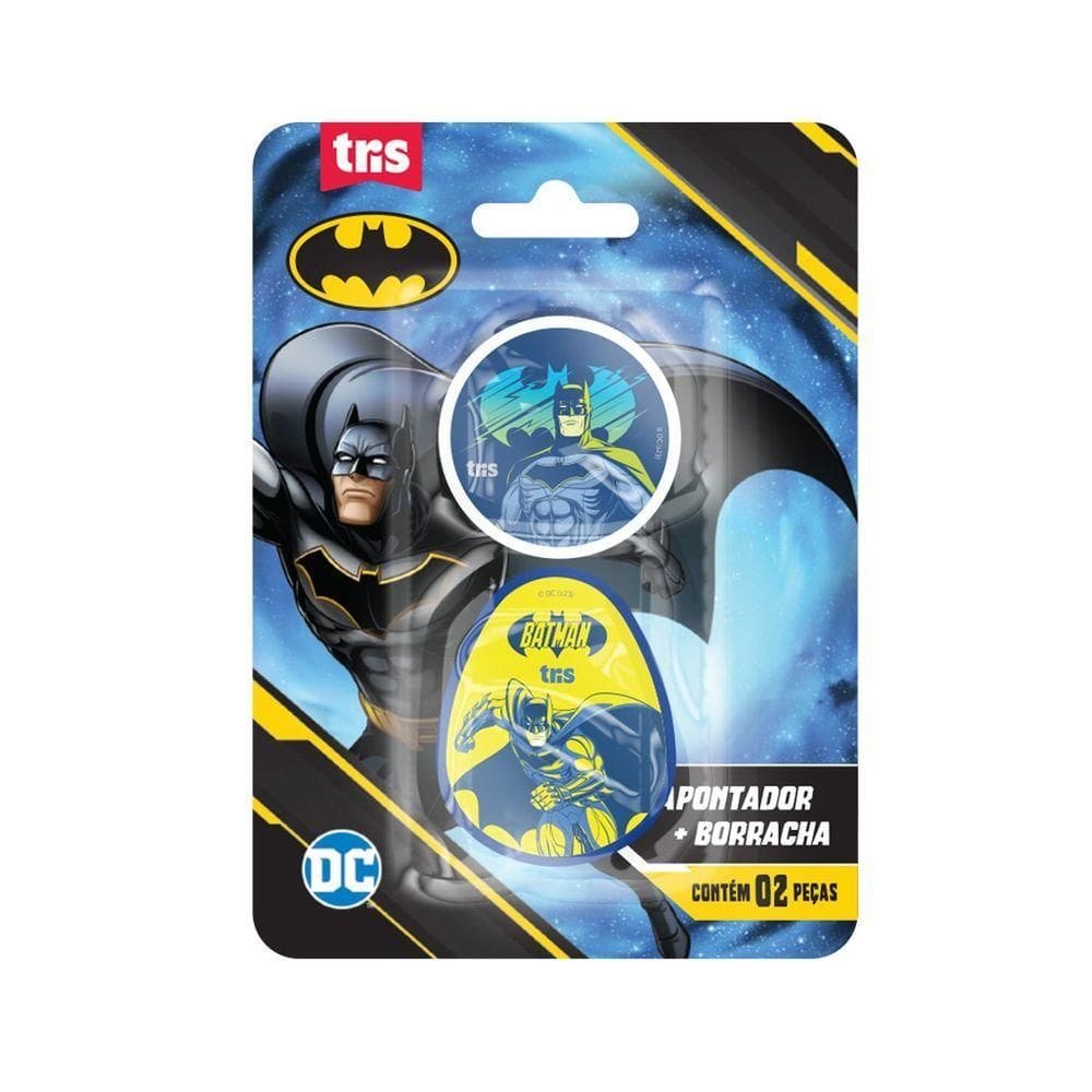Kit Apontador Com Depósito + Borracha Cartela Com 2 Peças Batman