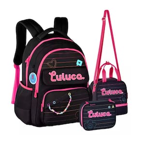 Kit Mochila Luluca Escolar Lancheira E Estojo LU24610 Preto