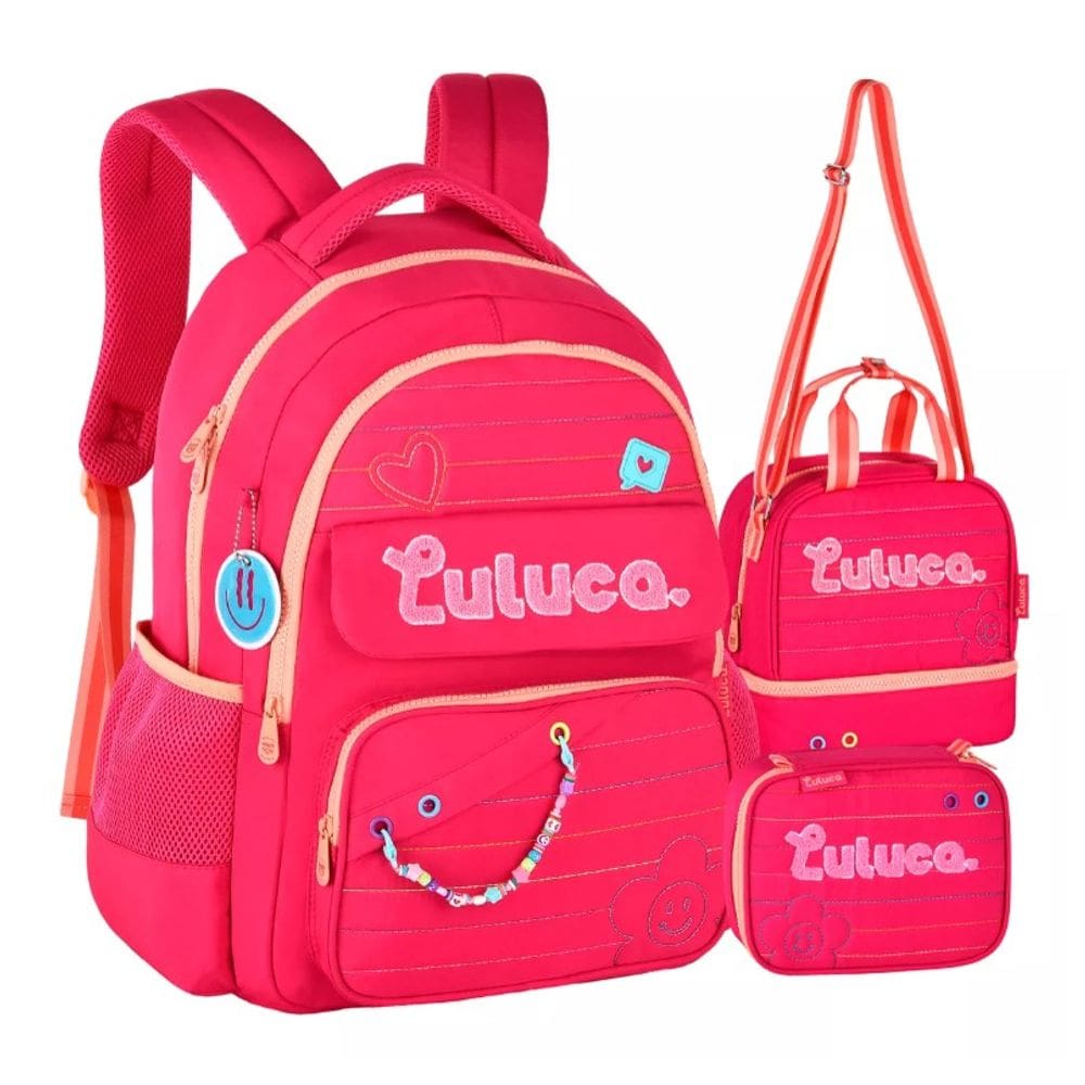 Kit Mochila Luluca Escolar Lancheira E Estojo LU24610 Rosa