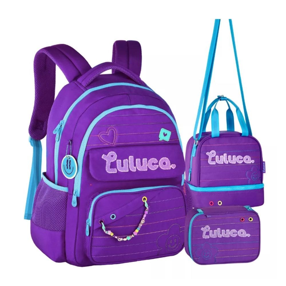 Kit Mochila Luluca Escolar Lancheira E Estojo LU24610 Roxo