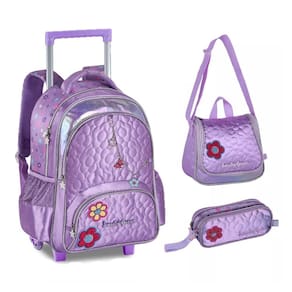 Kit Mochila de Rodinhas Princesas Sweet Queen Lancheira e Estojo Lilás