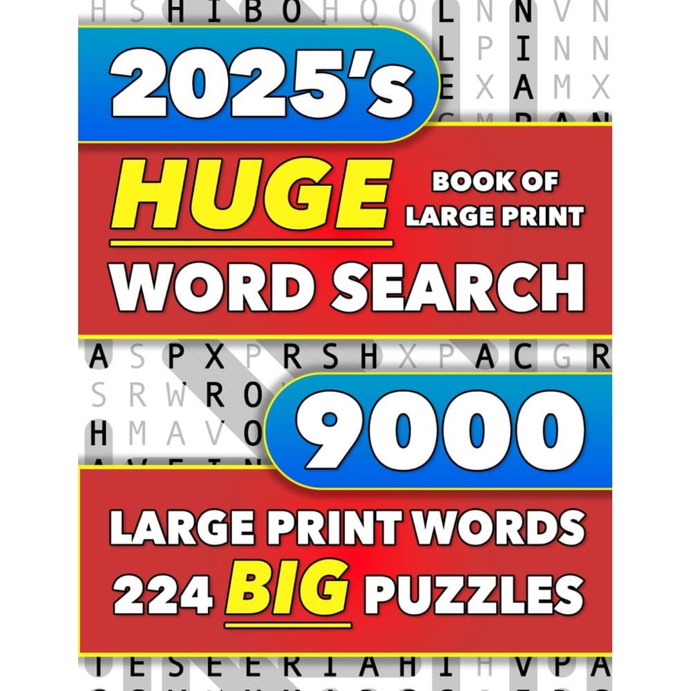 Livro: Huge Print Word Search, 9000 palavras, 224 quebra-cabeças para adultos