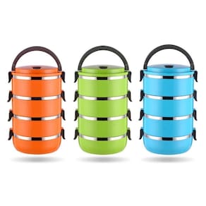 Kit Marmita Fitness Quádrupla De Inox Marmiteira Térmica Hermética Com 4