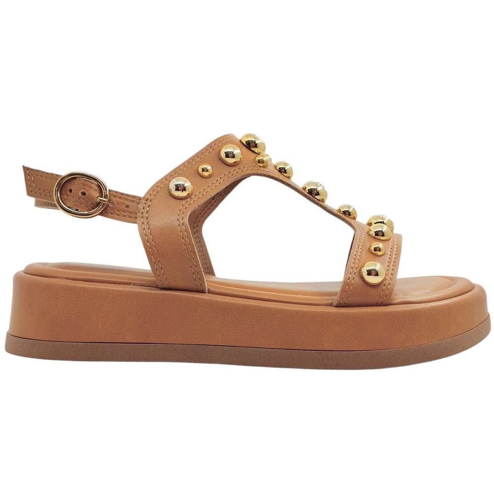 Sandália Feminina Papete Flatform Casual Dia a Dia Passeio Trabalho com Apliques Metalizados Tanara T8741