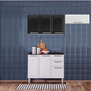 Cozinha Itatiaia Luce 7 Portas com Balcão e Armários Aéreos Preto/Branco