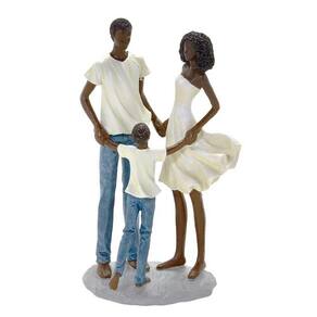 Escultura Família Decorativa Negra Em Resina Casal E Menino