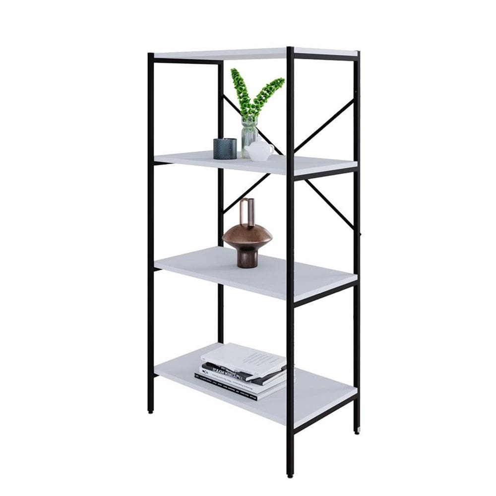 Estante com 4 Prateleiras Tub Branca e Preta 60 cm