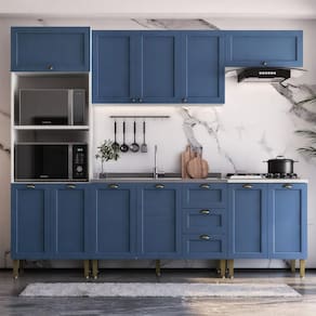 Cozinha Compacta 11 PT 3 GV Azul e Branco