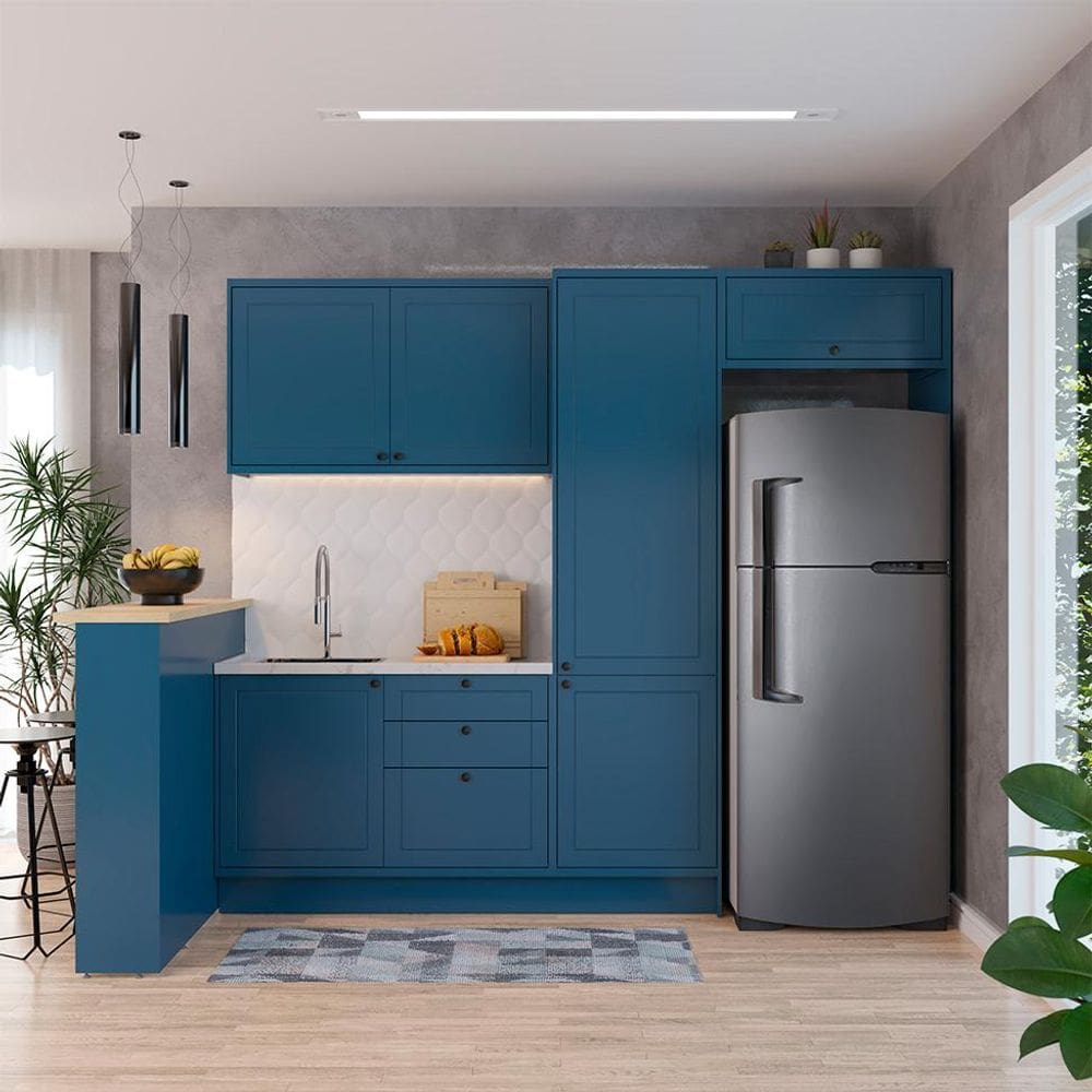 Cozinha Completa Évora com Bancada 6 PT 3 GV Azul Órion