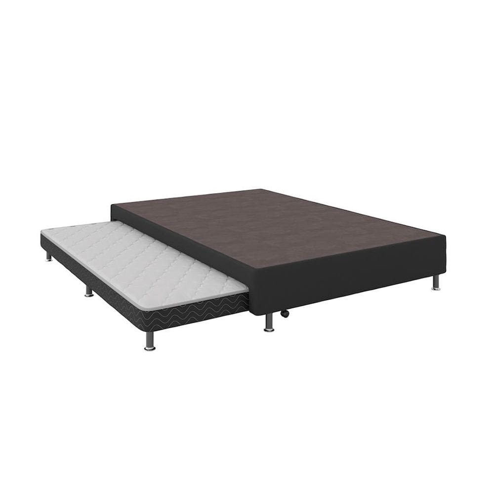 Base para Cama Box Casal Nero com Colchão Auxiliar Solteiro Espuma D28 Preta e Branca