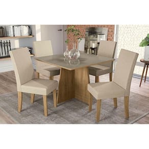 Kit Mesa Lótus C- Tampo Vidro 105cm + 4 Cadeiras Cad131 Freijó Bronze Bege