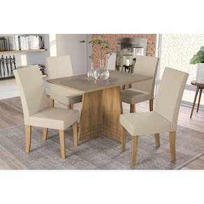Kit Mesa Lótus C- Tampo Vidro 120cm + 4 Cadeiras Cad131 Freijó Bronze Bege
