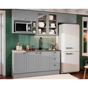 Kit De Cozinha Modulada 7 Peças Americana (3 Aéreos. 2 Balcões, 1 Nicho, 1 Complemento) Cinza - Henn