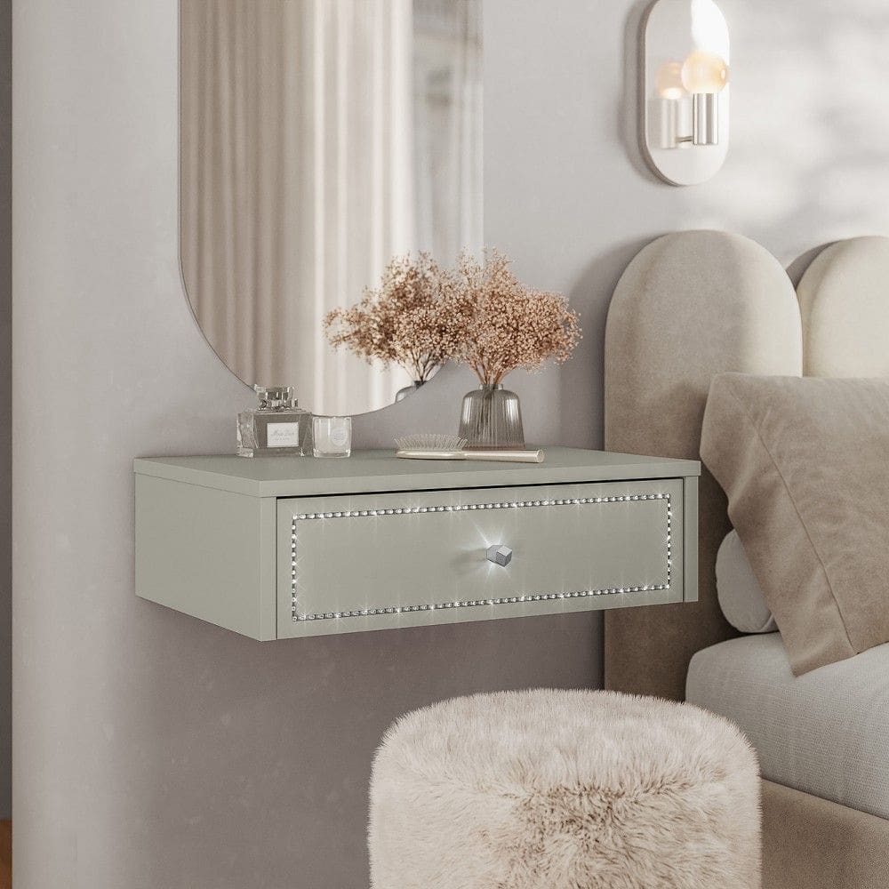 Penteadeira Suspensa Strass Gaveta c/ divisória e organizador Maquiagem 50cm Off White Ac - Olivar Móveis