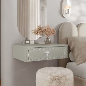 Penteadeira Suspensa Strass Gaveta c/ divisória e organizador Maquiagem 50cm Off White Ac - Olivar Móveis