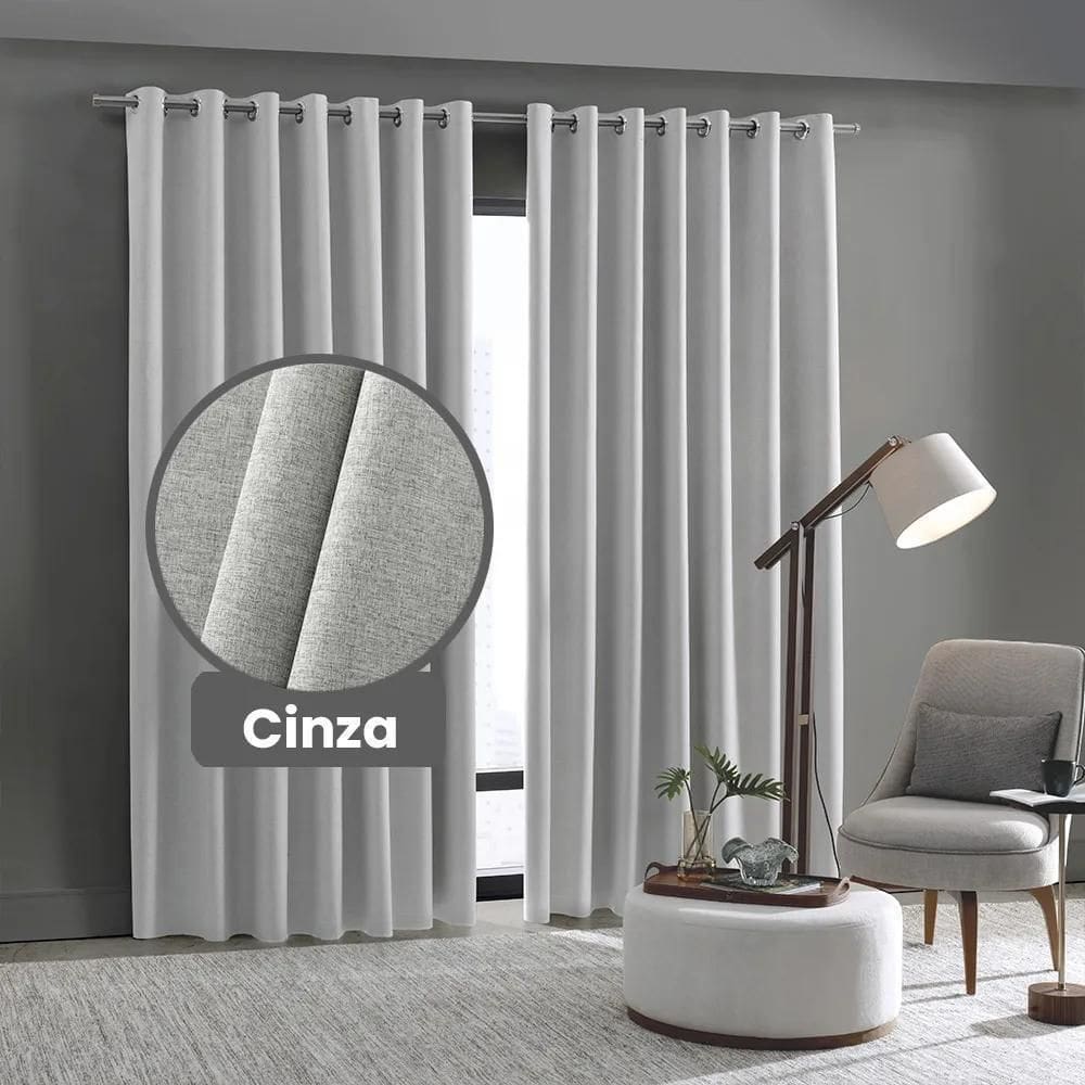 Cortina Blackout 100% Linen 5,4 X 2,5 - Bella Janela Cinza