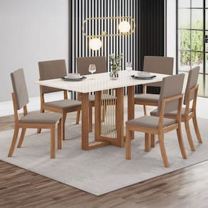 Mesa de Jantar 6 Lugares Milla Natural/Off White/Marrom Amêndoa Milla - Henn