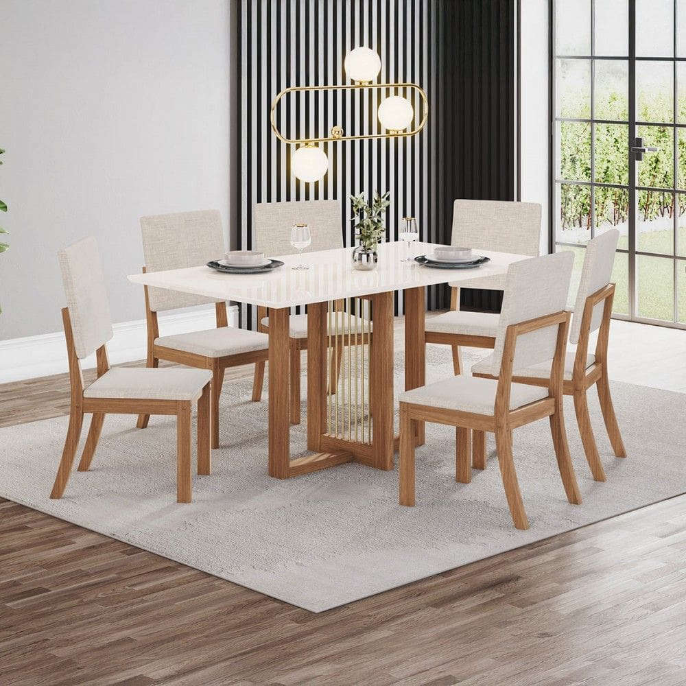 Mesa de Jantar 6 Lugares Milla Natural/Off White/Linho Milla - Henn