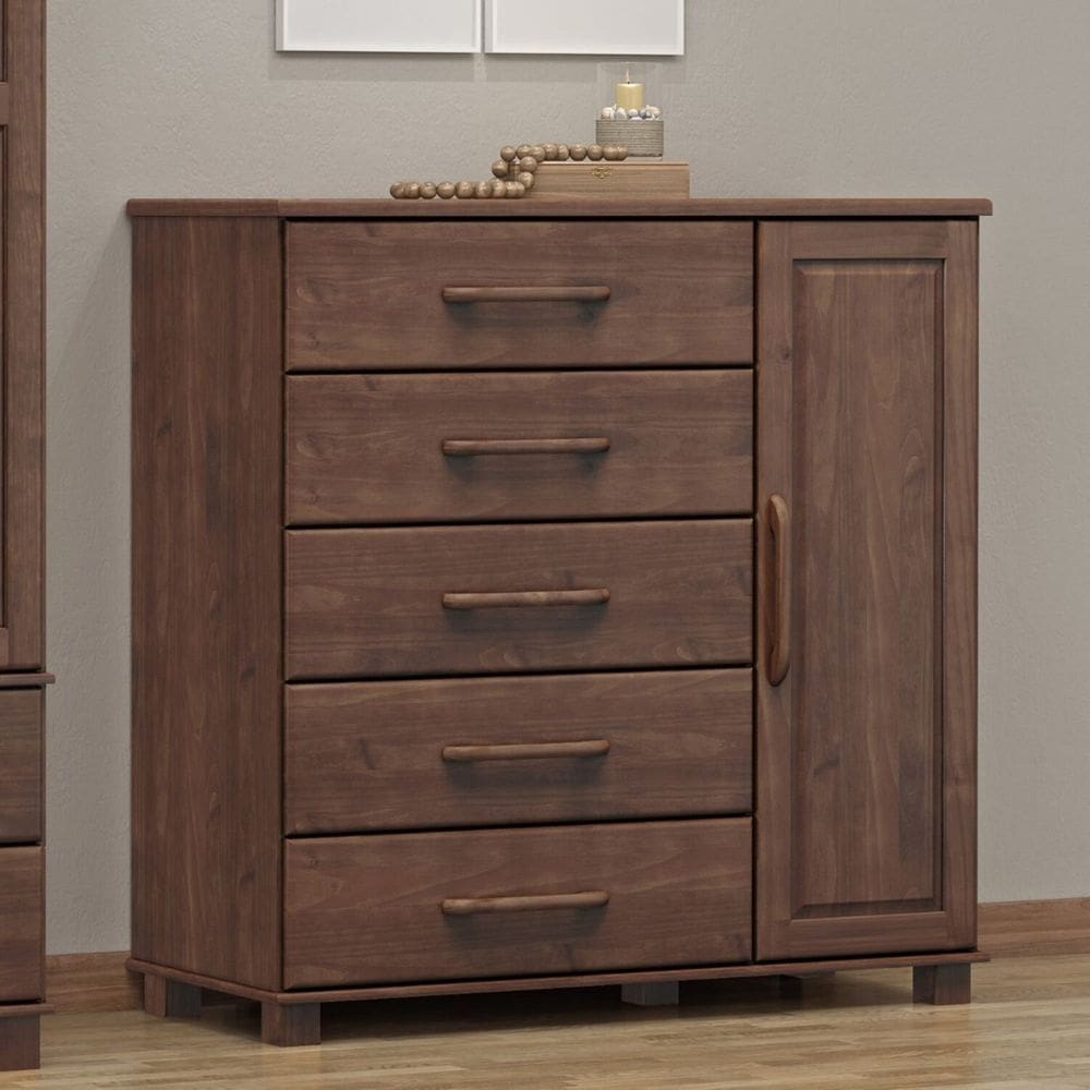 Cômoda 5 Gavetas 1 Porta Ouro 124,0cm X 125,0cm Café