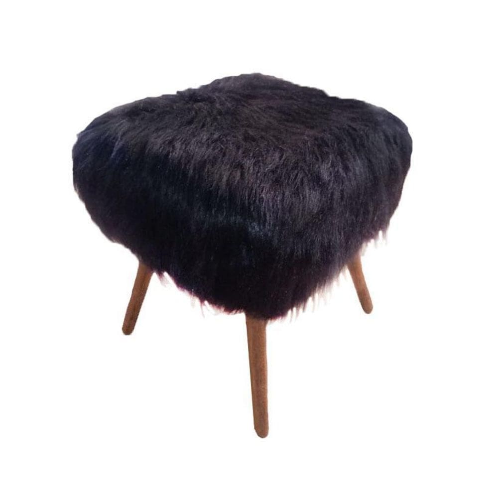 Puff Viêna  Decorativo Pé Palito Pelúcia Preto