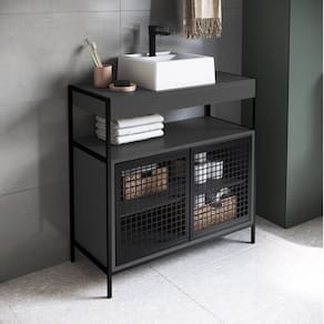 Gabinete de Banheiro Industrial de Chão 80cm P1038 com Cuba Ametista Preto/Grafite