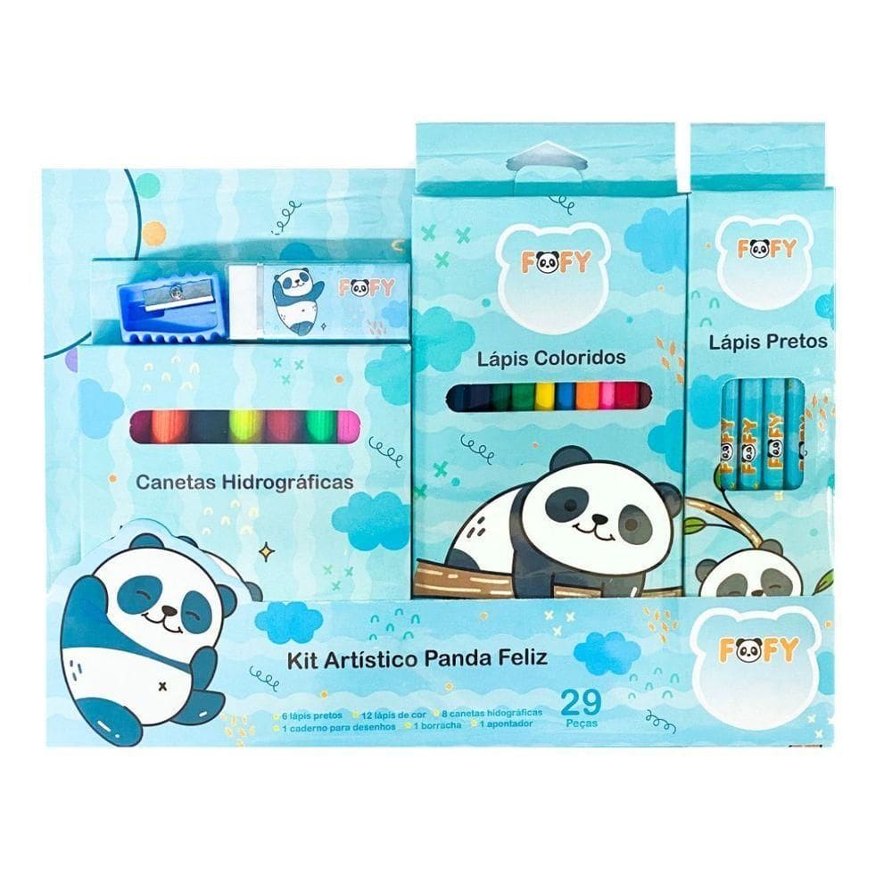 Kit Desenho Artístico Infantil Panda Feliz 29 Peças Fofy