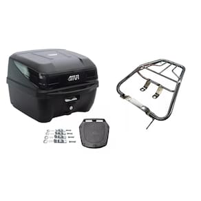 Kit Baú Givi Moto 33L Preto Traffic Iii + Bagageiro Honda Cg Titan 150 2003 2004 2005 2006 2007 2008 Projétil